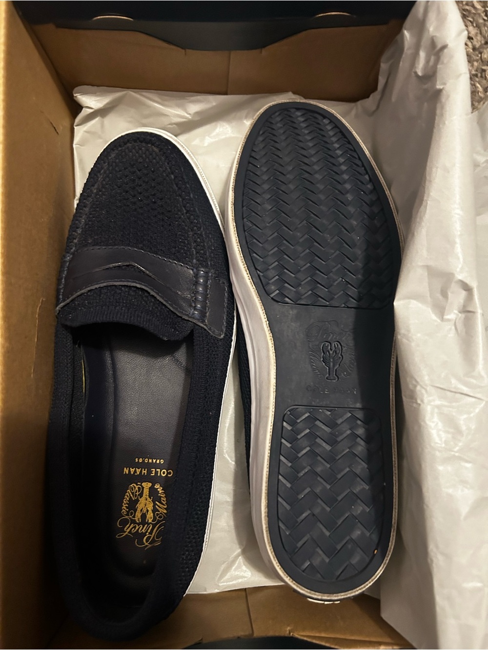 Cole Haan Navy Knit Slip-On Penny Loafer , women size 7 - Picture 2 of 7